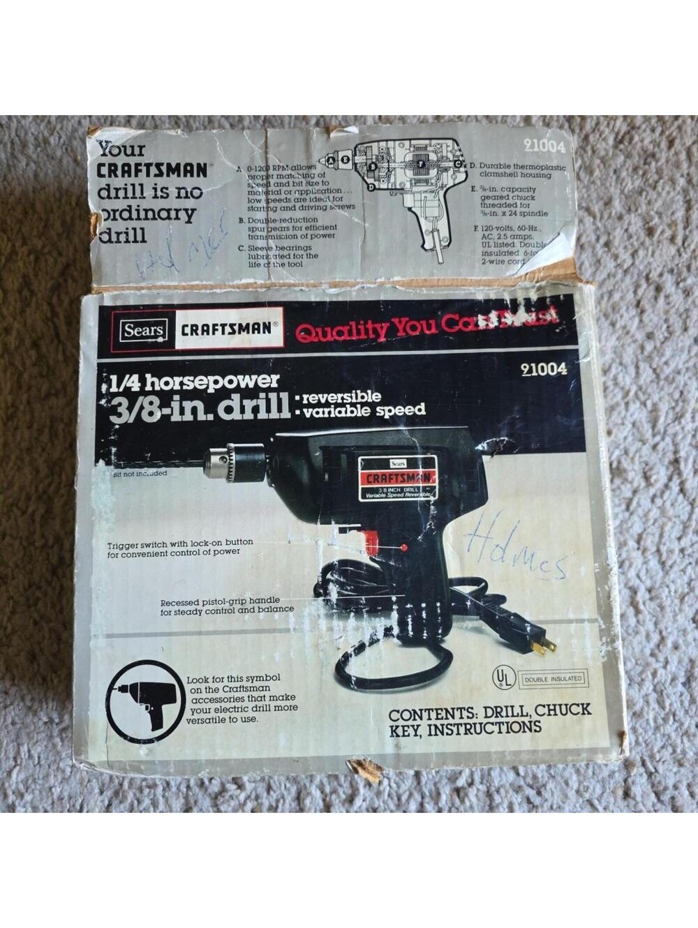 Vintage Sears Craftsman 3/8 inch electric Drill model 315.10042 Reversible Works